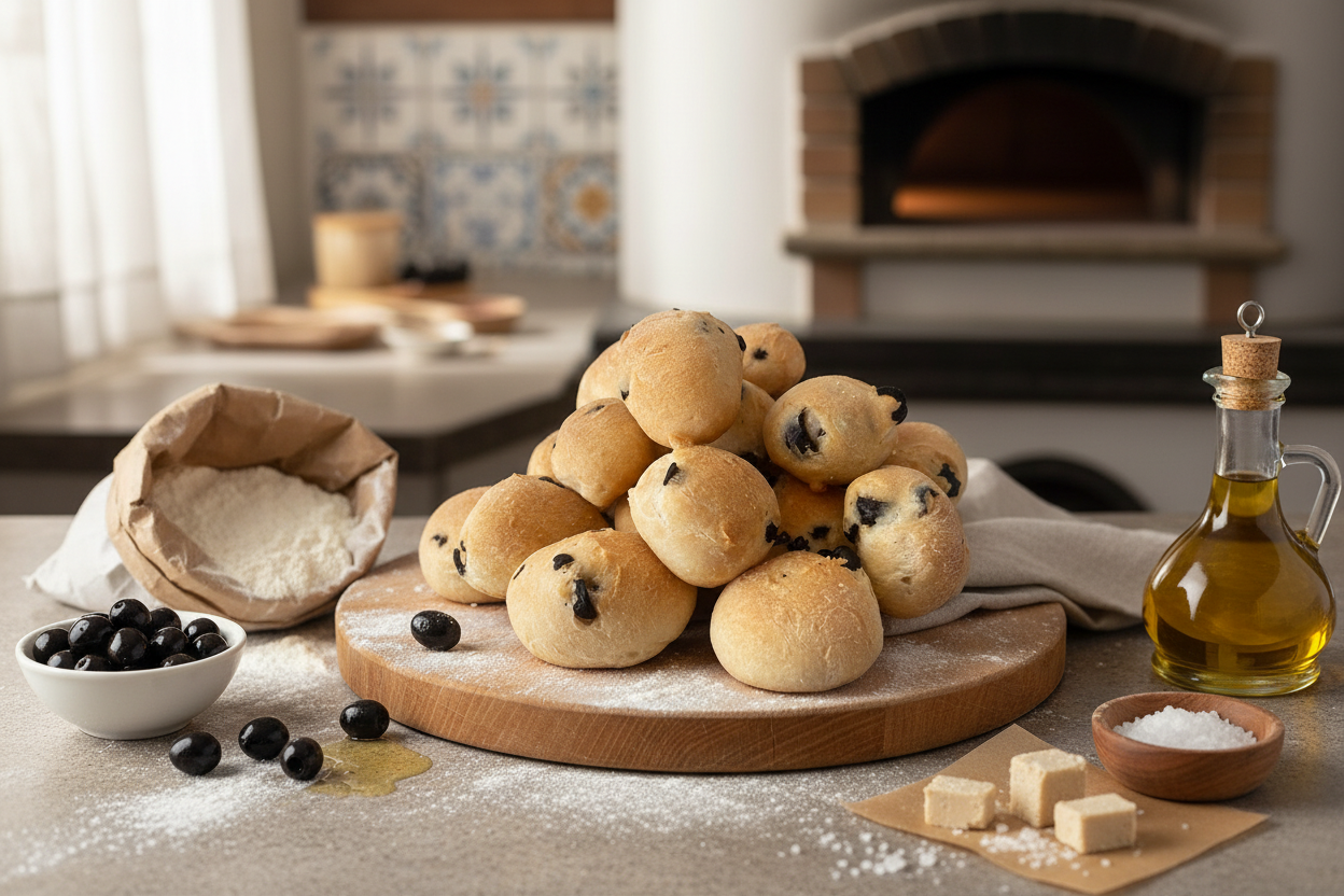 Puccette alle olive con ingredienti