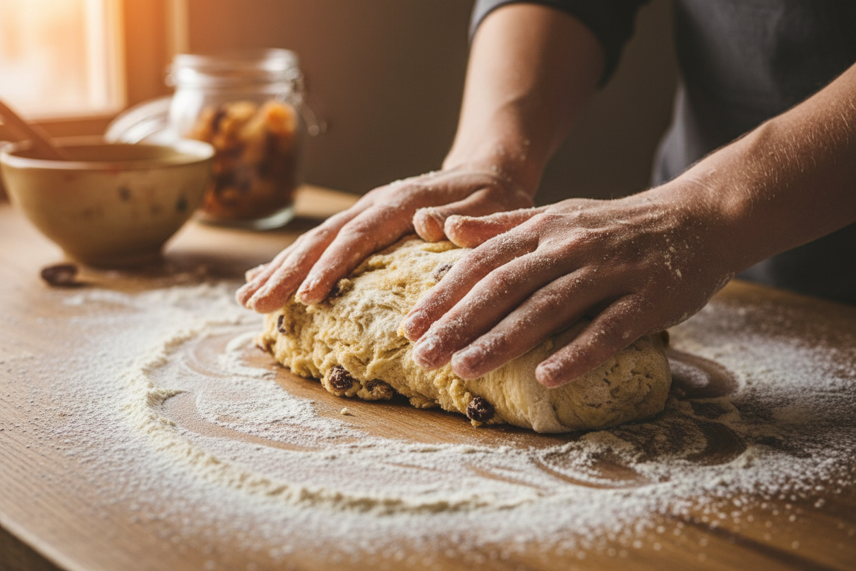 Mani che impastano dolci