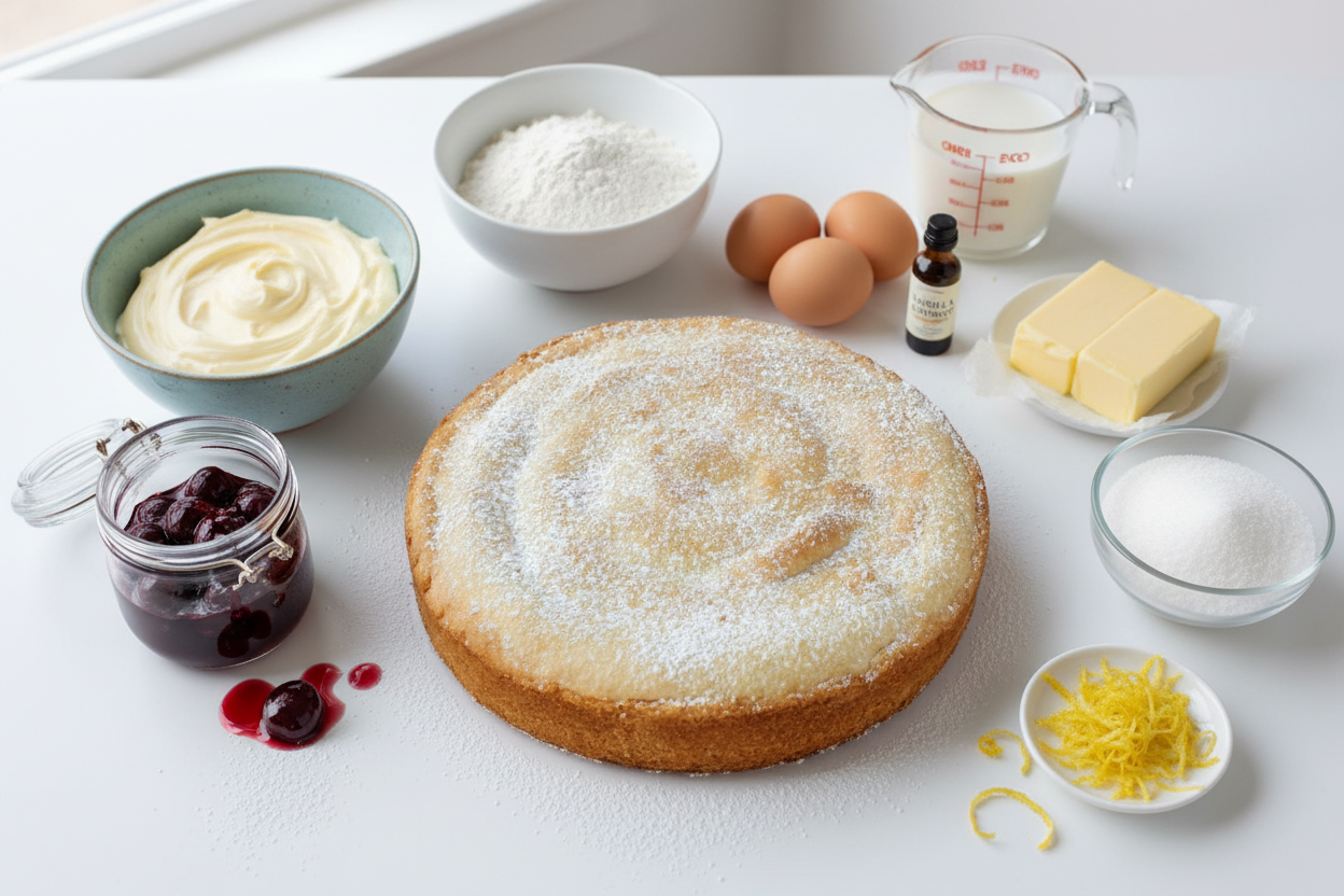 Torta pasticciotto crema e amarena con ingredienti